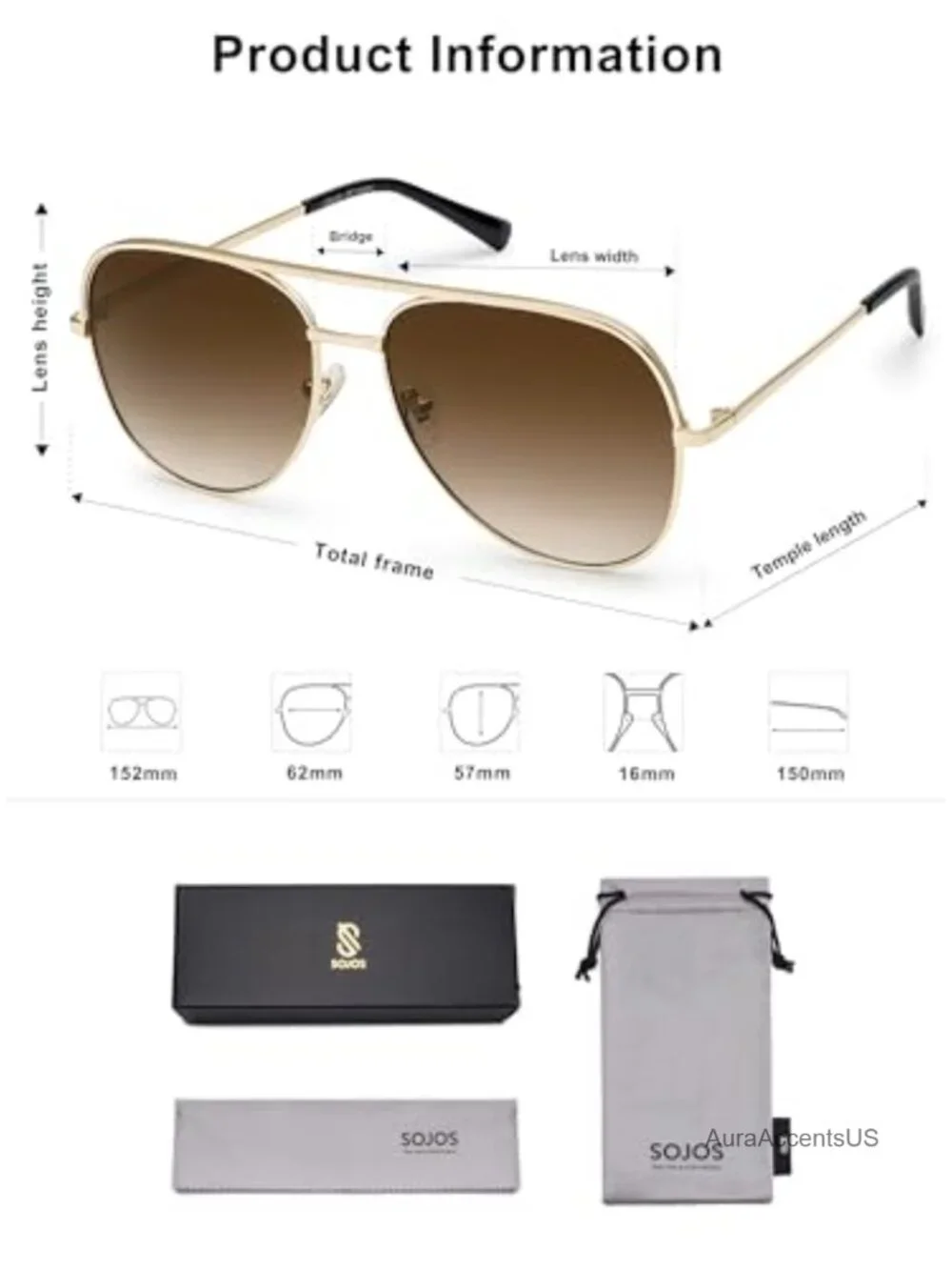 Oversized Aviator Sunglasses UV400 Protection Metal Frame Half Frame